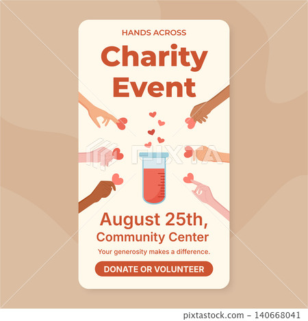 Charity event poster with volunteer theme. Heart donation layout for community support as people give love and help as gift. Concept for donate and aid, social welfare background ngo awareness Charity event poster with volunteer theme. Heart donation layout for community support as people give love and help as gift. Concept for donate and aid, social welfare background ngo awareness 140668041