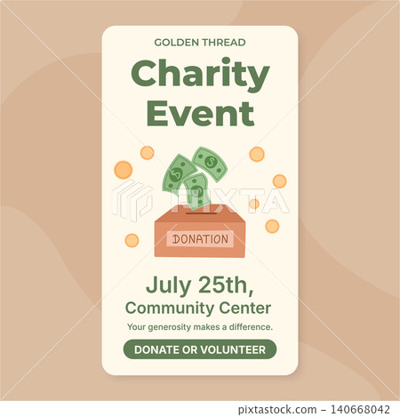 Charity event banner with donation box. Volunteer poster for people and community help as money gift and support. Concept background for charity donate event, ideal as web banner social poster Charity event banner with donation box. Volunteer poster for people and community help as money gift and support. Concept background for charity donate event, ideal as web banner social poster 140668042