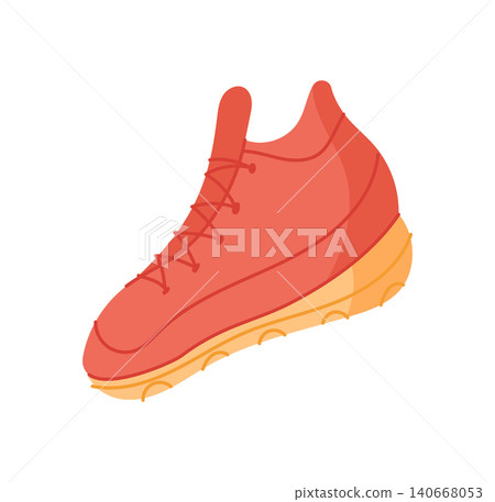 Red used shoe on flat background. Simple cloth item as helpful gift. Clean sport clothes symbol for recycle and donation. Concept of charity and give for poor people needy community support Red used shoe on flat background. Simple cloth item as helpful gift. Clean sport clothes symbol for recycle and donation. Concept of charity and give for poor people needy community support 140668053