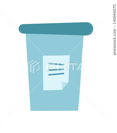 Blue trash can in flat style. Simple rubbish container as office wastebasket icon. Clean garbage bin for paper and litter, modern sanitation symbol on white background, minimalist refuse reminder for Blue trash can in flat style. Simple rubbish container as office wastebasket icon. Clean garbage bin for paper and litter, modern sanitation symbol on white background, minimalist refuse reminder for 140668070