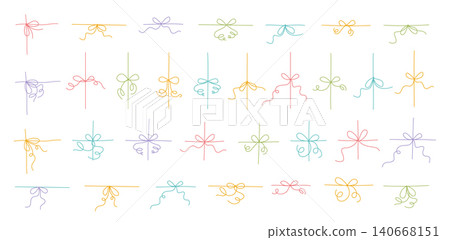 Romantic girly bow with delicate lace line. Cute french ribbon knot as whimsical ornament and wavy border. Hand drawn lace bow frame suits wedding or valentine card and invite decor, simple retro Romantic girly bow with delicate lace line. Cute french ribbon knot as whimsical ornament and wavy border. Hand drawn lace bow frame suits wedding or valentine card and invite decor, simple retro 140668151