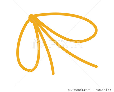 Curly vintage wedding bow in warm yellow line. Romantic knot as cute ribbon and whimsical doodle ornament. Simple retro element for love invite or card, elegant border decor and classic celebration Curly vintage wedding bow in warm yellow line. Romantic knot as cute ribbon and whimsical doodle ornament. Simple retro element for love invite or card, elegant border decor and classic celebration 140668153