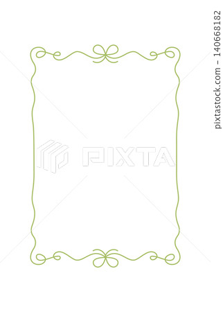 Whimsical hand drawn wedding frame in soft green line. Curly rectangle border as cute romantic ornament and simple decoration. Minimalist bow detail suits invite card or social media post with Whimsical hand drawn wedding frame in soft green line. Curly rectangle border as cute romantic ornament and simple decoration. Minimalist bow detail suits invite card or social media post with 140668182