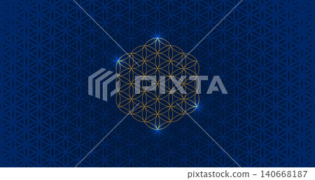 Vector seamless pattern with flower of life. Repeating geometric background with sacred geometry. Blue gradient texture for web site backdrop, wallpaper, textile, fabric 140668187