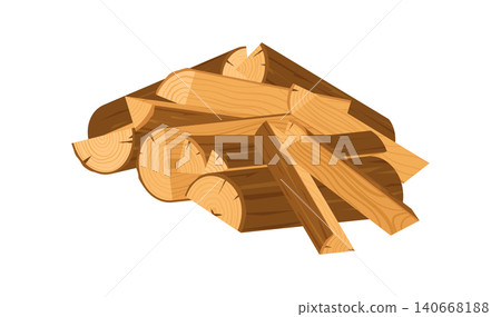 Brown cartoon wood log stack icon in flat style. Chopped tree trunk as dry firewood pile for campfire and fireplace fuel. Stack of split timber and woodpile with warm yellow brown color for label Brown cartoon wood log stack icon in flat style. Chopped tree trunk as dry firewood pile for campfire and fireplace fuel. Stack of split timber and woodpile with warm yellow brown color for label 140668188