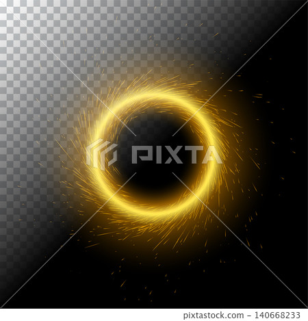 Vector illustration of bright fire magic portal with sparks, glowing lights in shape of radiant sparkling circle on black, transparent background. Round frame template with glitters. Luminous effect Vector illustration of bright fire magic portal with sparks, glowing lights in shape of radiant sparkling circle on black, transparent background. Round frame template with glitters. Luminous effect 140668233