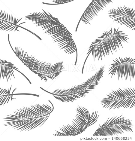 Gray tropical leaves on white isolated background. Seamless vector pattern for print design, wallpaper, site backgrounds, postcard, textile, fabric. Vector illustration. Gray tropical leaves on white isolated background. Seamless vector pattern for print design, wallpaper, site backgrounds, postcard, textile, fabric. Vector illustration. 140668234