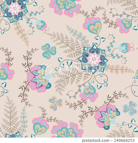 Seamless pattern with teal and white blue floral motifs ,Print Pattern Seamless ,Floral seamless pattern flowers ,Vector clipart seamless pattern with stylized exotic flowers, climbing plants , Fashio Seamless pattern with teal and white blue floral motifs ,Print Pattern Seamless ,Floral seamless pattern flowers ,Vector clipart seamless pattern with stylized exotic flowers, climbing plants , Fashio 140668253