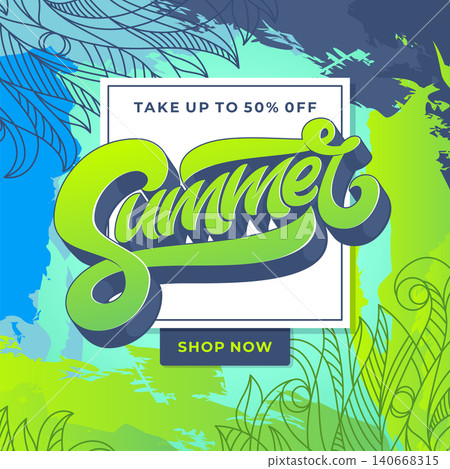 Summer Sale Banner with hand sketched floral pattern. Template for banner, card, poster. Handmade typography. Vector illustration. Summer Sale Banner with hand sketched floral pattern. Template for banner, card, poster. Handmade typography. Vector illustration. 140668315
