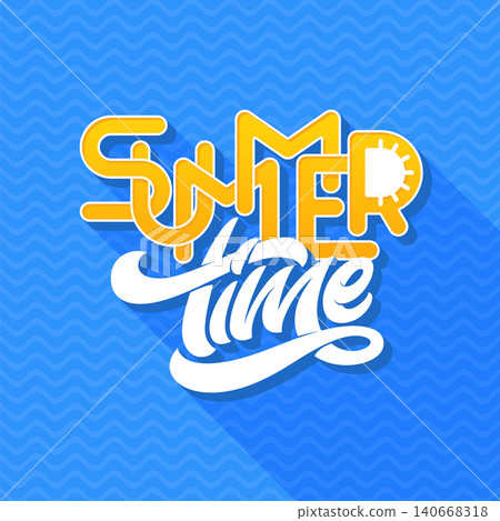 Summer time lettering on light blue background. Flat design. Vector illustration for banner, poster, flyer, card, postcard, cover, brochure. Summer time lettering on light blue background. Flat design. Vector illustration for banner, poster, flyer, card, postcard, cover, brochure. 140668318