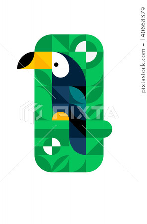 Toucan flat illustration with simple minimalistic geometric shapes. Colorful vector abstract mosaic. Isolated tropical bird template from square, rectangle, circle. Jungle toucan Toucan flat illustration with simple minimalistic geometric shapes. Colorful vector abstract mosaic. Isolated tropical bird template from square, rectangle, circle. Jungle toucan 140668379