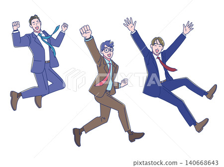 A set of businessmen jumping for joy A set of businessmen jumping for joy 140668643