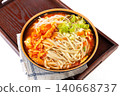 Nutritious mung bean noodles in a rich tomato and egg soup, garnished with fresh cilantro 140668737