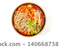 Nutritious mung bean noodles in a rich tomato and egg soup, garnished with fresh cilantro 140668738