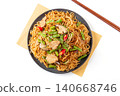 Traditional Chinese braised noodles (Lumian) with lean pork slices, shiitake mushrooms, and green beans 140668746