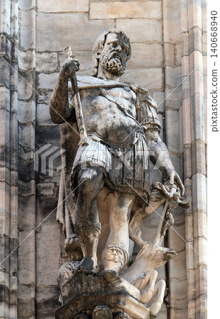 Statue of Saint on the facade of the Milan Cathedral, Duomo di Santa Maria Nascente, Milan, Lombardy, Italy 140668940