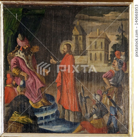 Christ before Pontius Pilate, altarpiece in the Church of the Saint Barbara in Velika Mlaka, Croatia Christ before Pontius Pilate, altarpiece in the Church of the Saint Barbara in Velika Mlaka, Croatia 140668953