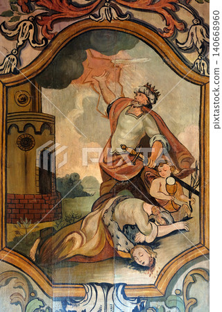 Martyrdom and Death of St. Barbara, altarpiece in the Church of the Saint Barbara in Velika Mlaka, Croatia Martyrdom and Death of St. Barbara, altarpiece in the Church of the Saint Barbara in Velika Mlaka, Croatia 140668960