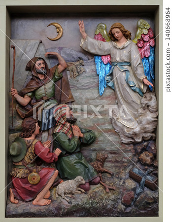 Angel of the Lord visited the shepherds and informed them of Jesus' birth, altarpiece in the church of Saint Matthew in Stitar, Croatia Angel of the Lord visited the shepherds and informed them of Jesus' birth, altarpiece in the church of Saint Matthew in Stitar, Croatia 140668964