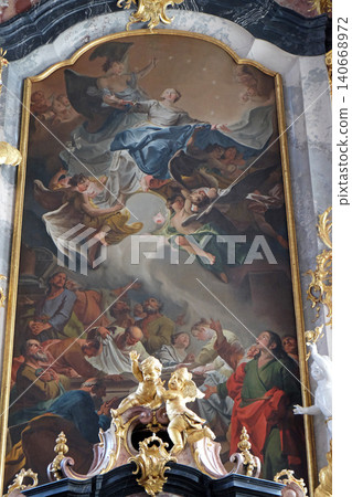 Assumption of the Virgin Mary, Main altar in Amorbach Benedictine monastery church in Lower Franconia, Bavaria, Germany 140668972