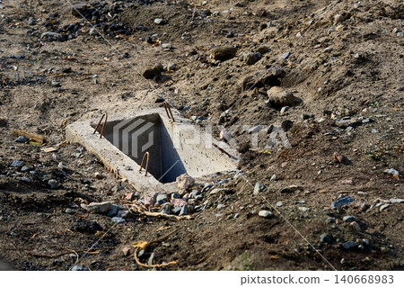 Reinforced concrete well for checking and cleaning underground utilities Reinforced concrete well for checking and cleaning underground utilities 140668983