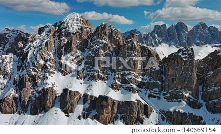 Majestic rocky mountains in snow Alps Dolomites Majestic rocky mountains in snow Alps Dolomites 140669154