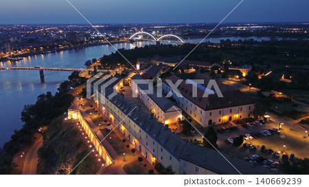 Novi Sad at night with bridges over Danube and Petrovaradin fortress Novi Sad at night with bridges over Danube and Petrovaradin fortress 140669239
