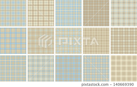Elegant light blue and tan tartan plaid pattern. This seamless texture is ideal for fashion textiles, cozy home decor, or digital backgrounds. Classic design with a soft and calming feel. Elegant light blue and tan tartan plaid pattern. This seamless texture is ideal for fashion textiles, cozy home decor, or digital backgrounds. Classic design with a soft and calming feel. 140669390