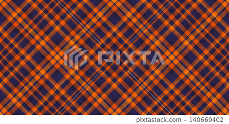 Deep fabric seamless vector, length pattern textile check. Picnic blanket plaid background tartan texture in indigo and orange colors. Deep fabric seamless vector, length pattern textile check. Picnic blanket plaid background tartan texture in indigo and orange colors. 140669402