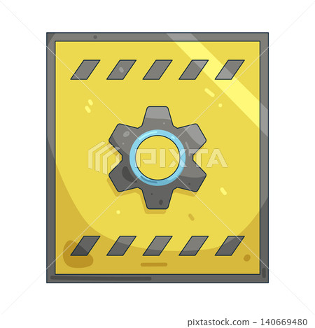 Illustration of gear on a yellow warning panel Illustration of gear on a yellow warning panel 140669480