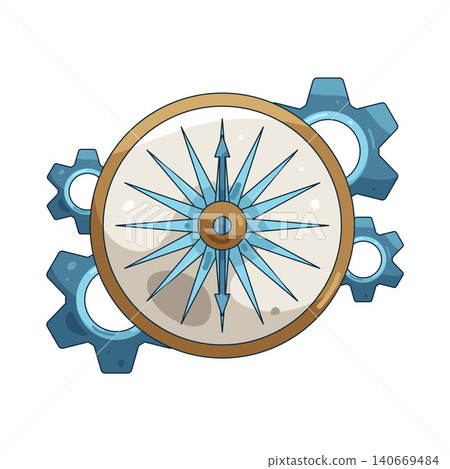 Illustration of compass with gears 140669484
