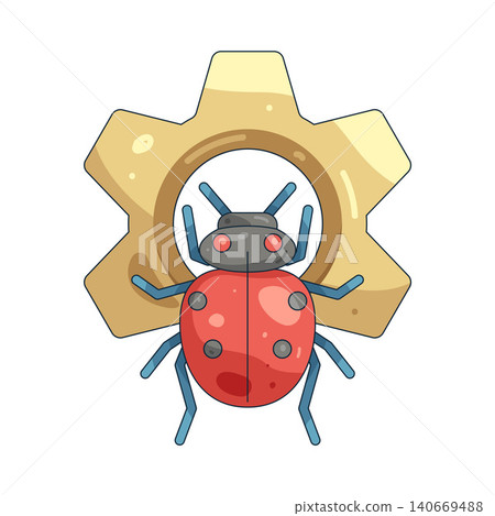 Illustration of gear with a bug Illustration of gear with a bug 140669488