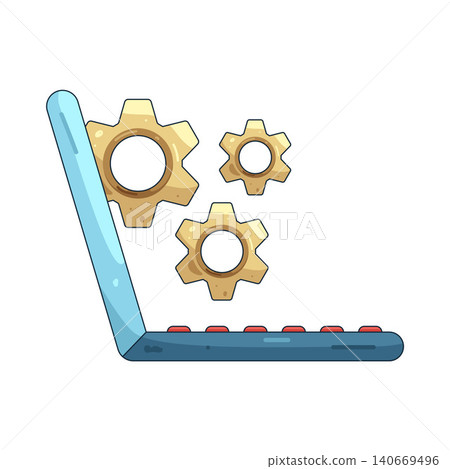 Illustration of laptop with gears Illustration of laptop with gears 140669496