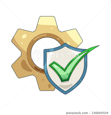 Illustration of gear with a shield and checkmark Illustration of gear with a shield and checkmark 140669504