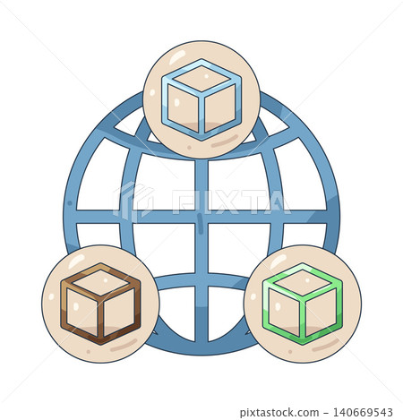 Illustration of cube with a globe 140669543