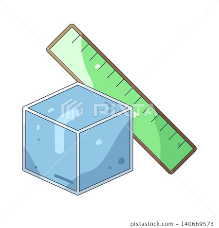 Illustration of cube with a ruler Illustration of cube with a ruler 140669573