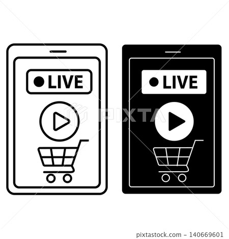 Live Shopping icon. Live Vector sign. Representing real time e commerce sales and online streaming symbol. flat style. Live Shopping icon. Live Vector sign. Representing real time e commerce sales and online streaming symbol. flat style. 140669601