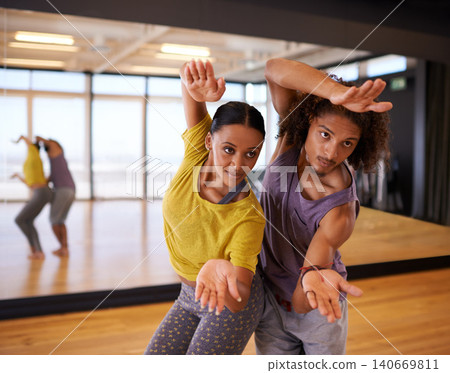 People, ballet and dance practice in studio, performance and training together for rehearsal. Partners, competitive and movement for recital, team and artists for collaboration in creative routine People, ballet and dance practice in studio, performance and training together for rehearsal. Partners, competitive and movement for recital, team and artists for collaboration in creative routine 140669811