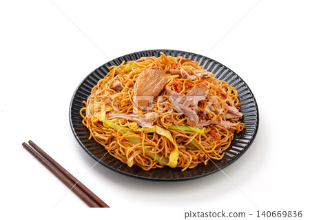 duck Leg and Egg Fried Noodles - Rich Chinese Stir Fried Noodle Bowl 140669836