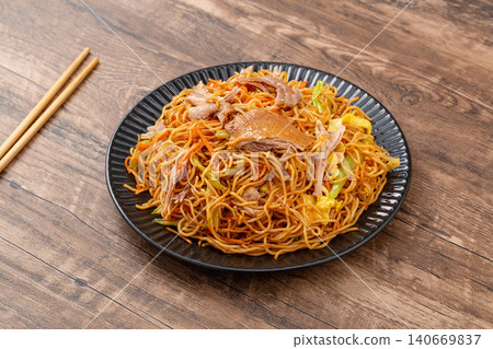 duck Leg and Egg Fried Noodles - Rich Chinese Stir Fried Noodle Bowl 140669837