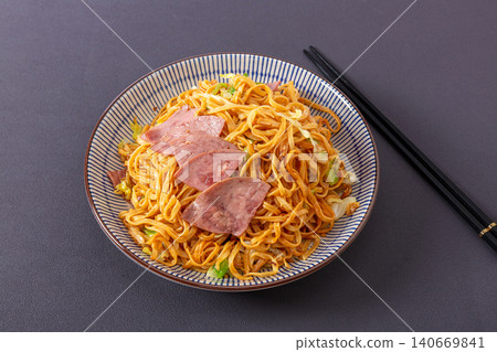 beef and Ham E-Fu Noodles - Chinese Style Stir Fried Egg Noodles beef and Ham E-Fu Noodles - Chinese Style Stir Fried Egg Noodles 140669841