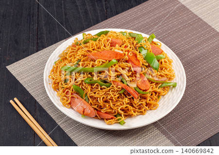 ham Fried Noodles - Takeaway Style Chinese Street Food Noodles ham Fried Noodles - Takeaway Style Chinese Street Food Noodles 140669842
