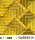 Golden seamless geometric pattern. Realistic 3d cubes with strips. Vector template for wallpapers, textile, fabric, wrapping paper, backgrounds. Abstract texture with volume extrude effect. 140669949