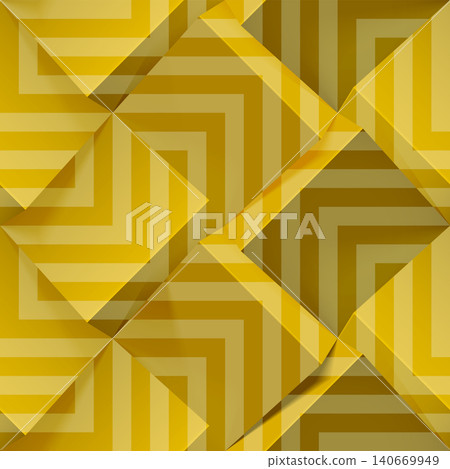 Golden seamless geometric pattern. Realistic 3d cubes with strips. Vector template for wallpapers, textile, fabric, wrapping paper, backgrounds. Abstract texture with volume extrude effect. Golden seamless geometric pattern. Realistic 3d cubes with strips. Vector template for wallpapers, textile, fabric, wrapping paper, backgrounds. Abstract texture with volume extrude effect. 140669949