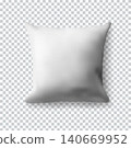 Blank white square pillow on transparent background. Realistic vector illustration. Realistic blank template for your design. 140669952