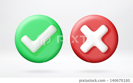 Green check mark and red cross sign in 3D Green check mark and red cross sign in 3D 140670180