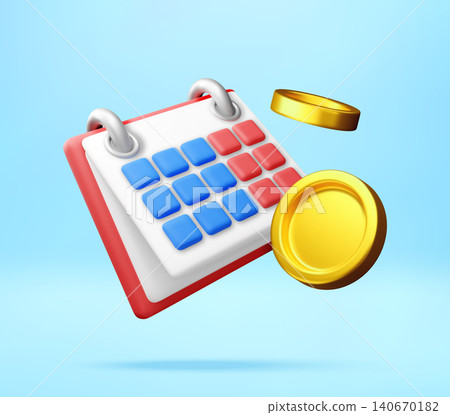 Calendar with gold coins icon in 3d style Calendar with gold coins icon in 3d style 140670182
