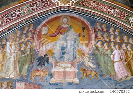 Christ in Glory, from the fresco of The Church Militant and Triumphant, by Andrea di Buonaiuto, Spanish Chapel in Santa Maria Novella church in Florence, Italy Christ in Glory, from the fresco of The Church Militant and Triumphant, by Andrea di Buonaiuto, Spanish Chapel in Santa Maria Novella church in Florence, Italy 140670292