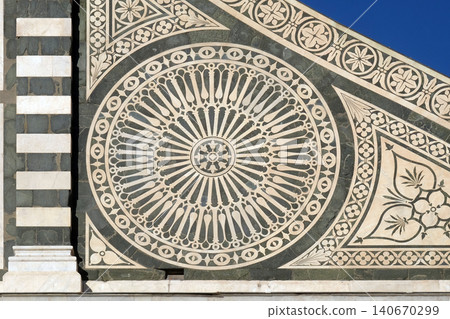 Detail from facade of Santa Maria Novella Dominican church in Florence, Italy 140670299