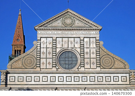 Detail from facade of Santa Maria Novella Dominican church in Florence, Italy Detail from facade of Santa Maria Novella Dominican church in Florence, Italy 140670300